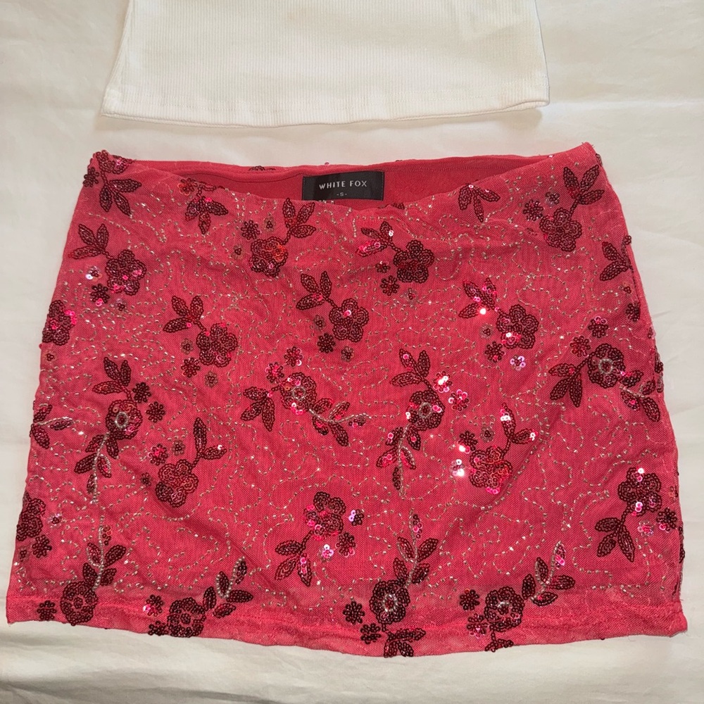 White Fox Boutique Pink Embellished Tank and Mini Skirt Set - Picture 5 of 6